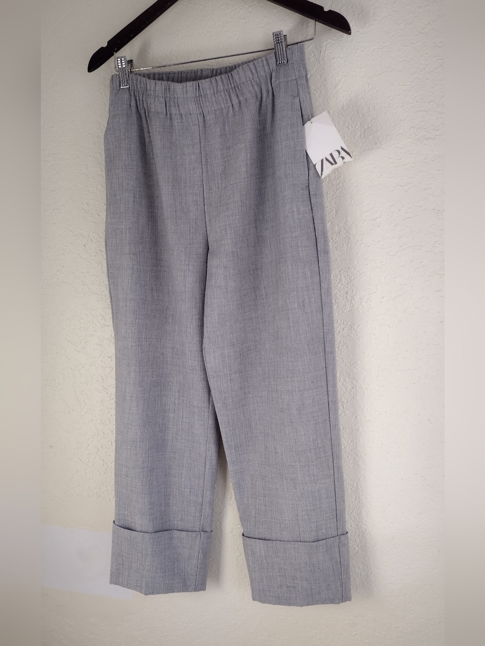 Zara Light Gray Cuffed Cropped Trousers Pants - Picture 4 of 6